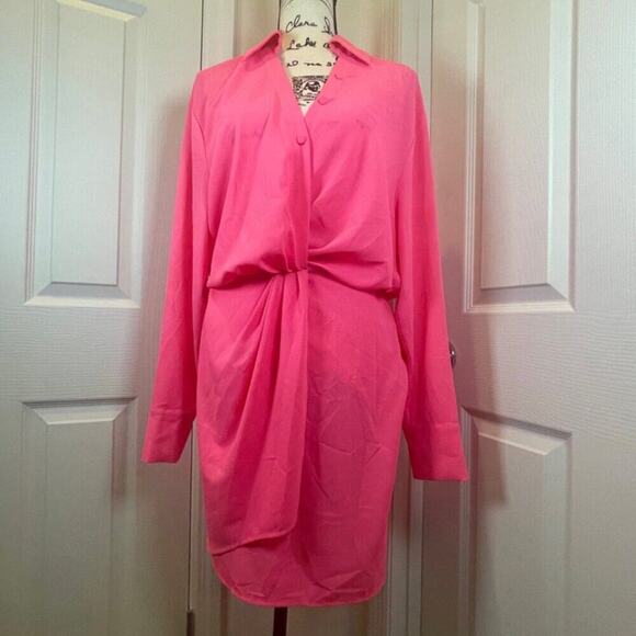 ESSENTIEL ANTWERP MINI DRESS DORSEY TWIST FRONT COLLARED DRAPED SZ 6 HOT PINKC - Picture 16 of 16